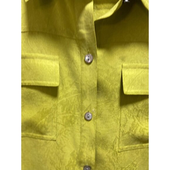 Chico’s 100% Silk Button Down Blouse Chartreuse Size 1(M) Coastal Minimalist - Picture 7 of 12